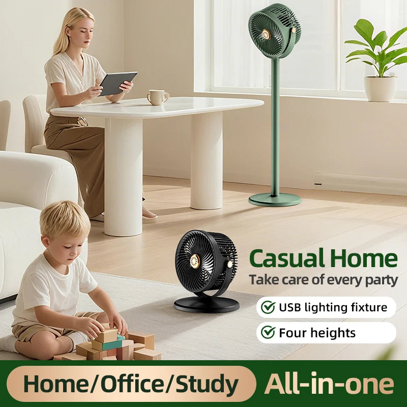 Solar & Battery Desktop Fan – 4-Level Adjustable Height, 5 Speeds Portable Desktop Fan Axl