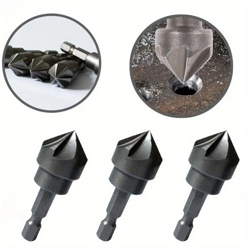 3-Pack 90° Countersink Drill Bits – 1/4" Hex Shank Chamfer Set Countersink Drill Bits Axl 3pcs