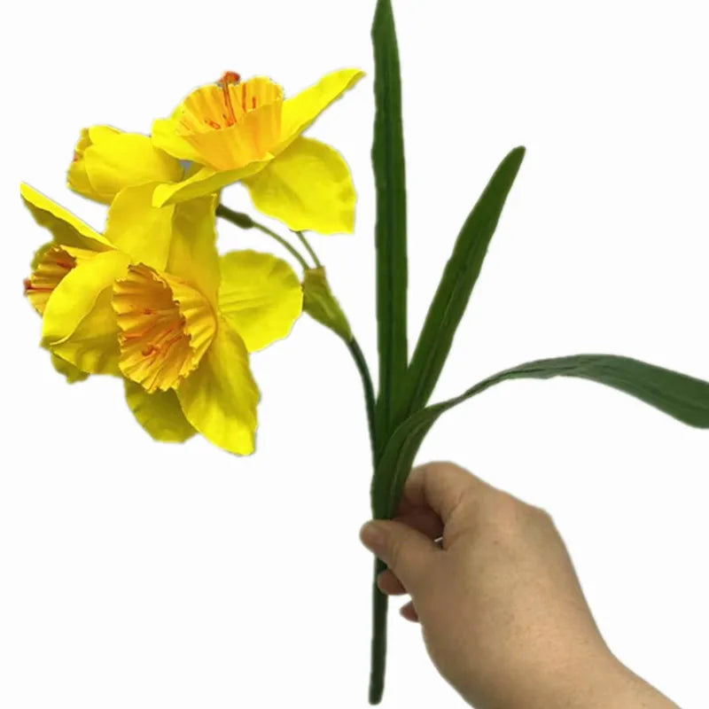 Artificial Yellow Daffodil Branch – 4-Head Silk Narcissus Stem Artificial Flower Stem Axl YELLOW