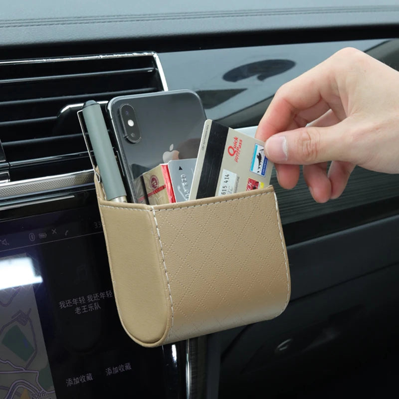 Car Air Vent Storage Bag – PU Leather Organizer Pocket Car Vent Organizer Axl
