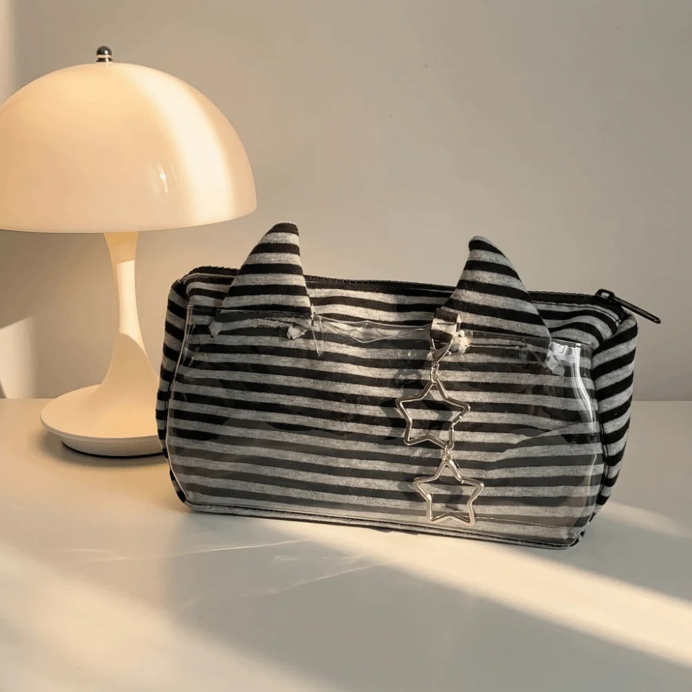 Large Capacity Striped Pencil Case – Rabbit Ear Pouch Pencil Case Axl
