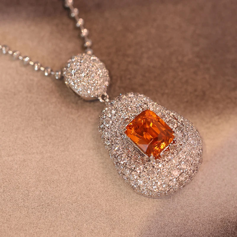 Huitan Pear Shape Orange Red CZ Pendant Necklace | Bead Chain Pendant Necklace Axl