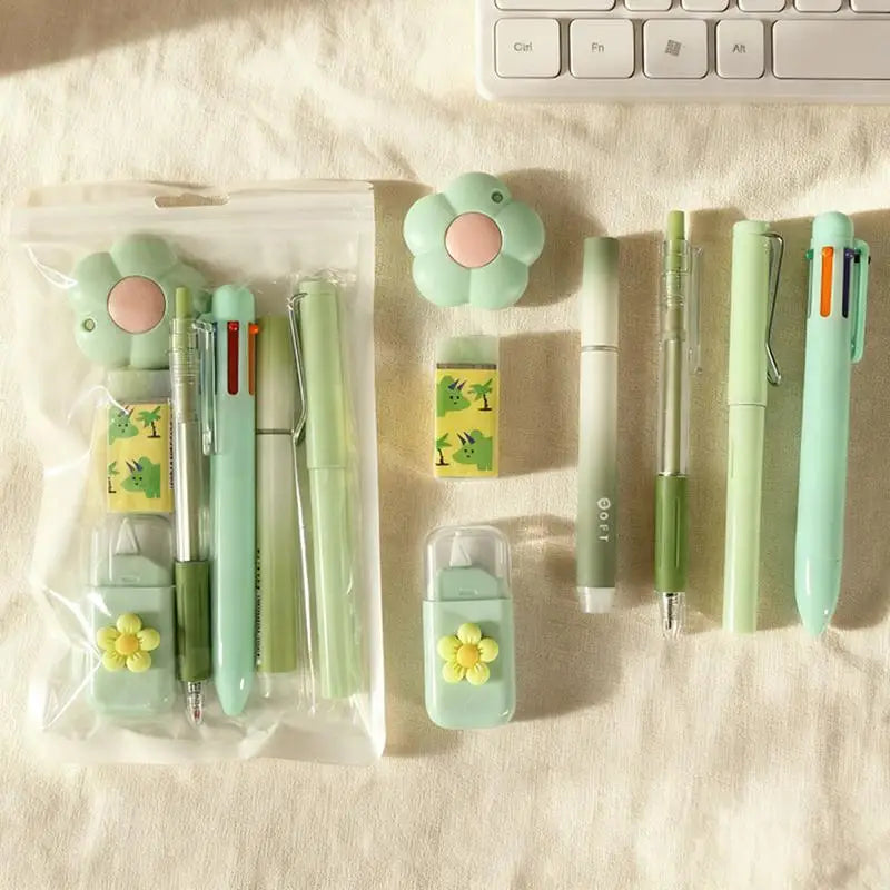 7-Piece Gel Pen Stationery Set – Student & Office Writing Kit Gel Pen Set Axl green