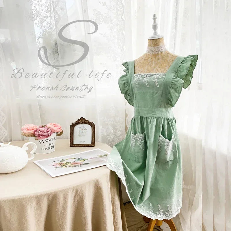 Women's Cotton Linen Vintage Apron – Kitchen, Garden & Café Vintage Dress Apron Axl LG