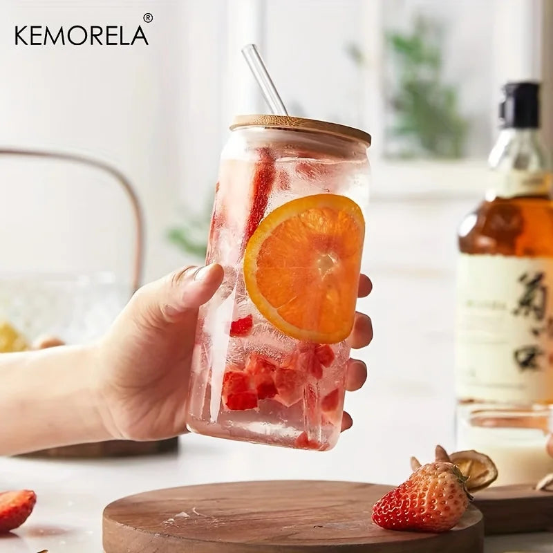 KEMORELA Glass Bubble Tea Cups with Lid & Straw – 1 or 4 Pack Glass Cup Set Axl