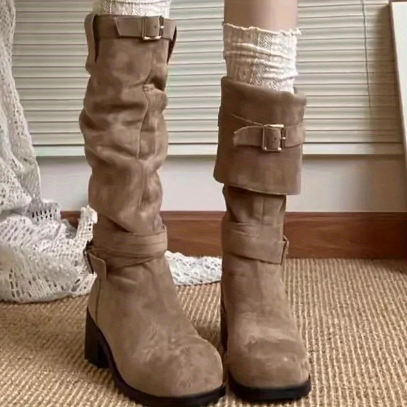 Women's Retro Platform Cowboy Boots – Thick Heel Mid-Calf Women's Cowboy Boots Axl