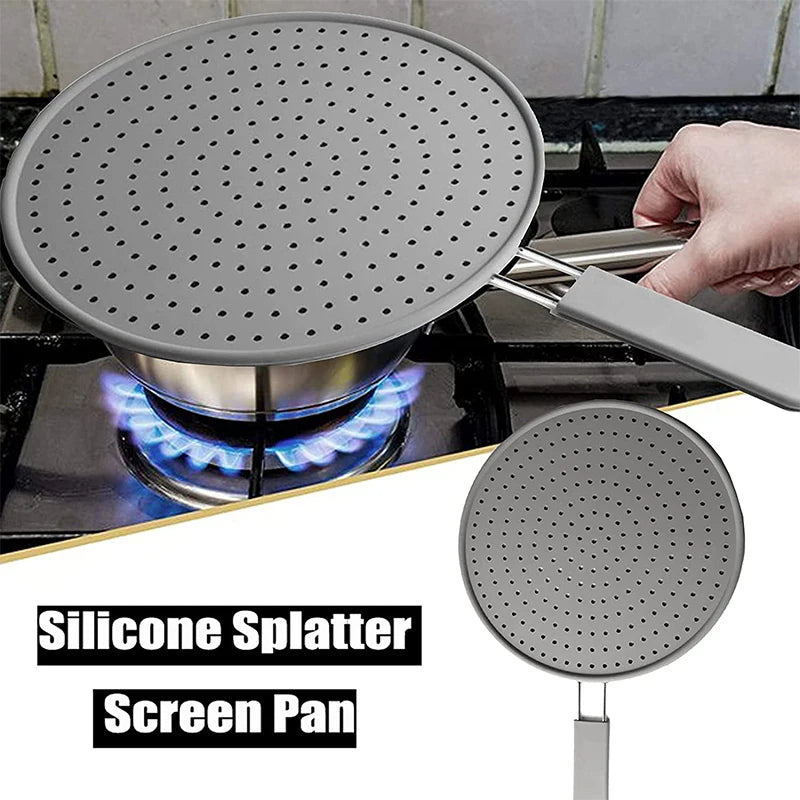 Silicone Splatter Screen with Handle – Oil Splash Guard & Pan Lid Kitchen Splatter Screen Axl