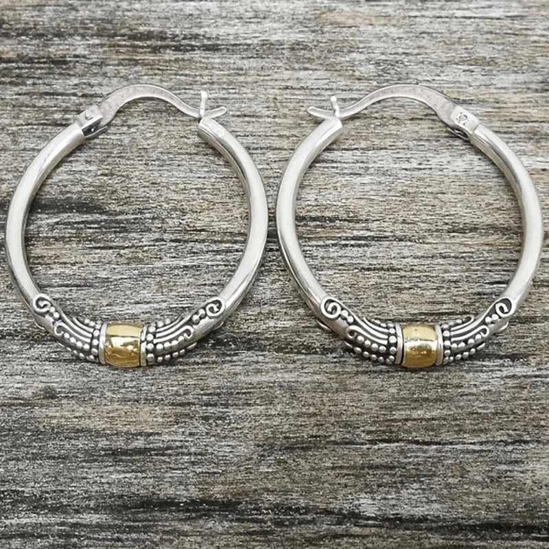 Huitan Vintage Two-Tone Hoop Earrings – Boho Circle Jewelry Hoop Earrings Axl E4880