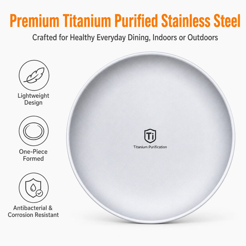Titanium Stainless Steel Camping Plates | Stackable BBQ Tray Set Camping Dinner Plates Axl
