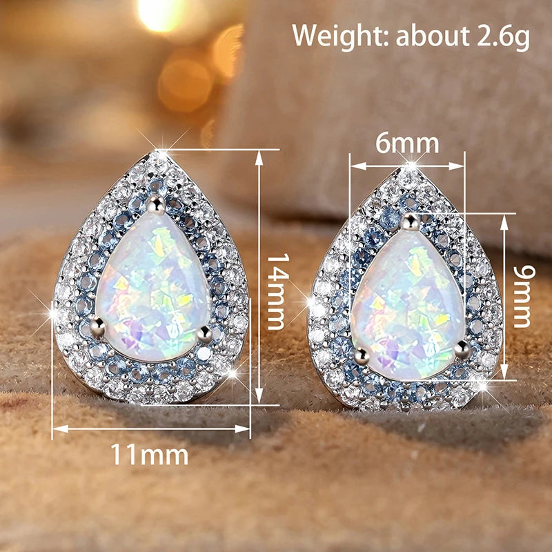 Huitan Opal Teardrop Stud Earrings – Bohemian CZ Women's Studs Stud Earrings Axl