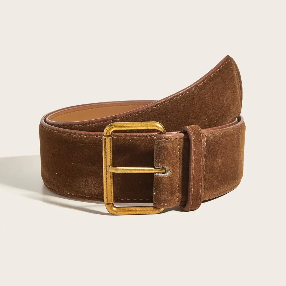 Women's Wide PU Leather Belt – Suede Pin Buckle Waistband Women's Fashion Belt Axl Brown-112cm-