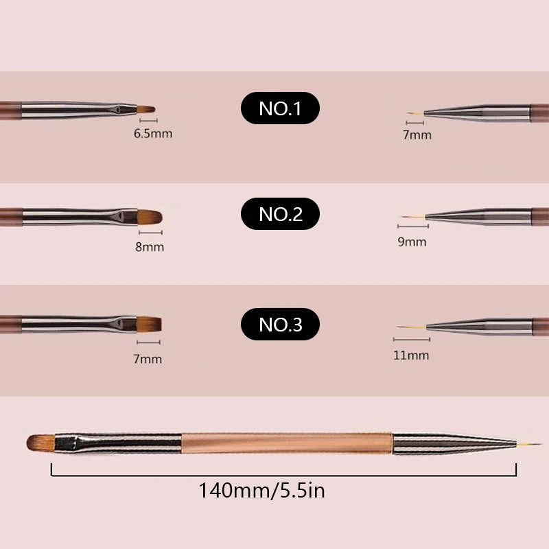 3-Piece Dual-End Nail Art Brush Set – Gel Gradient & Line Pen Nail Art Brush Set Axl