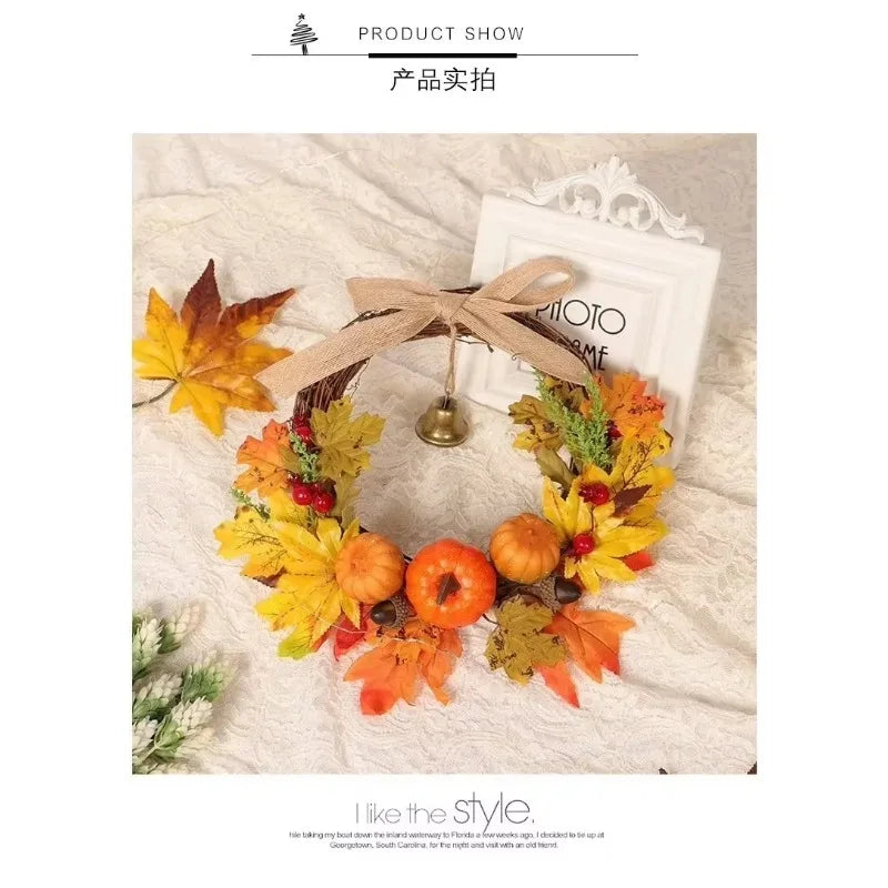 Pumpkin Maple Leaf Bell Garland – Fall Door Hanging Decor Seasonal Door Hanging Axl