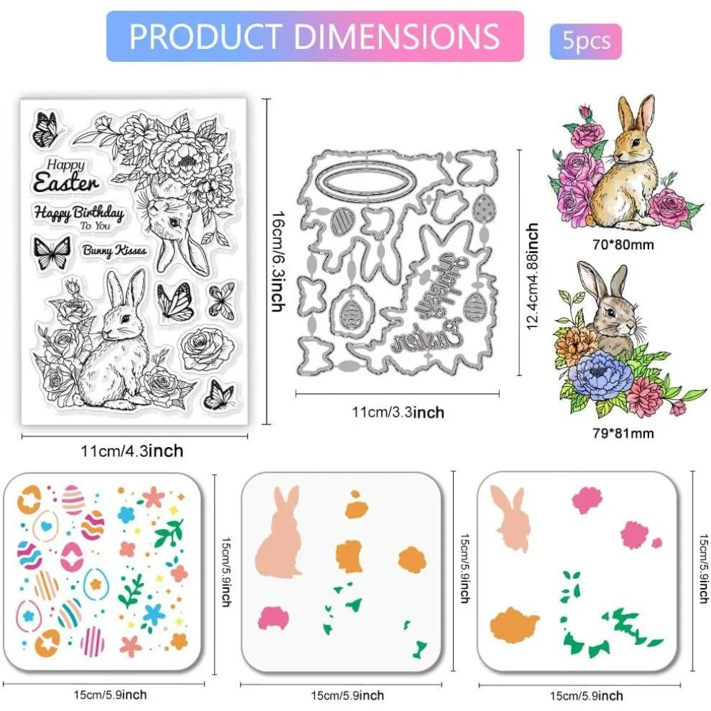 Easter Rabbit Clear Stamps Cutting Dies & PET Stencils Set Stamp & Die Set Axl