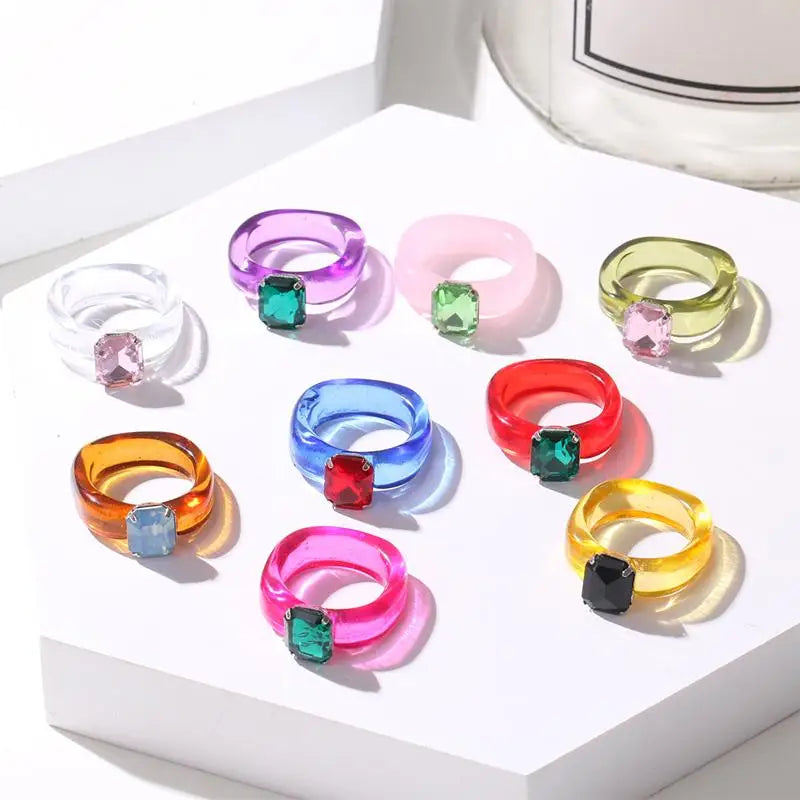 Colorful Zircon Resin Ring – Sweet Fashion Jewelry Gift Fashion Ring Axl
