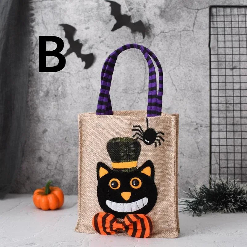 Halloween Candy Bag – Pumpkin Ghost Trick or Treat Linen Tote Halloween Candy Bag Axl Other 26x15cm Black Cat