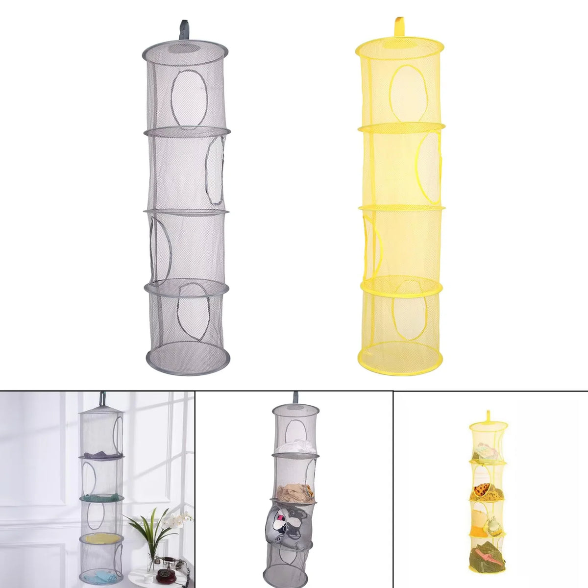 Foldable 4-Compartment Hanging Closet Mesh Organizer Closet Hanging Organizer Axl Grey