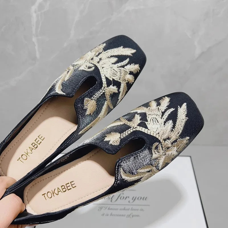 Women's Embroidery Square Toe Slip-On Loafers & Flat Shoes Embroidery Flat Loafers Axl