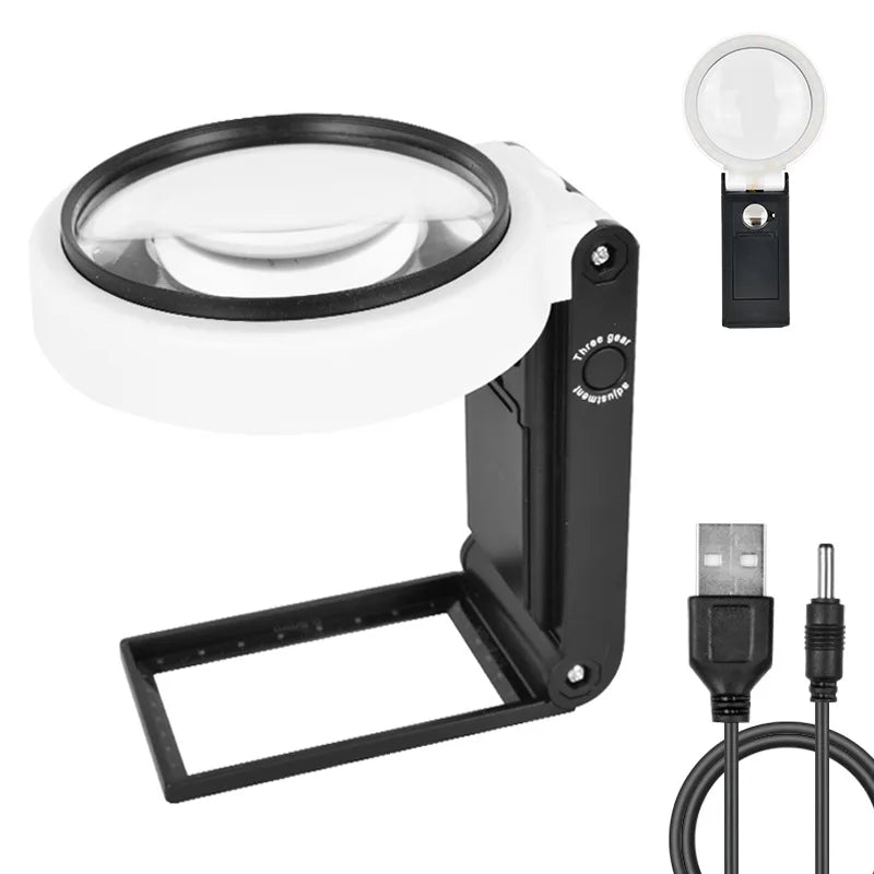 6X 25X Folding Magnifier with 8 LED Lights | Jewelry & Currency LED Folding Magnifier Axl 80mm