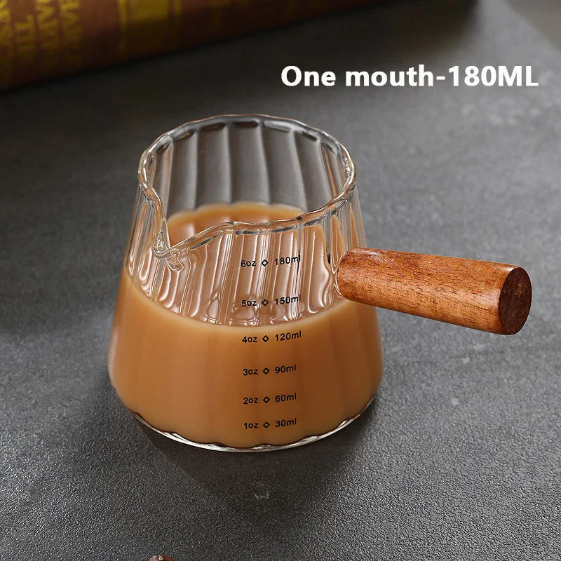 KEMORELA Wooden Handle Glass Milk Pitcher 90/120/180ml Glass Milk Pitcher Axl Single mouth-180ML 90ml-180ML