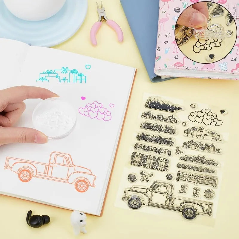 Autumn Farm Truck Clear Silicone Stamp – Pumpkin & Flowers Clear Silicone Stamp Axl