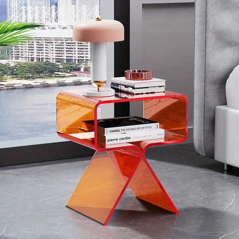 Modern Transparent Acrylic Bedside Table – Narrow Side End Table Acrylic Side Table Axl
