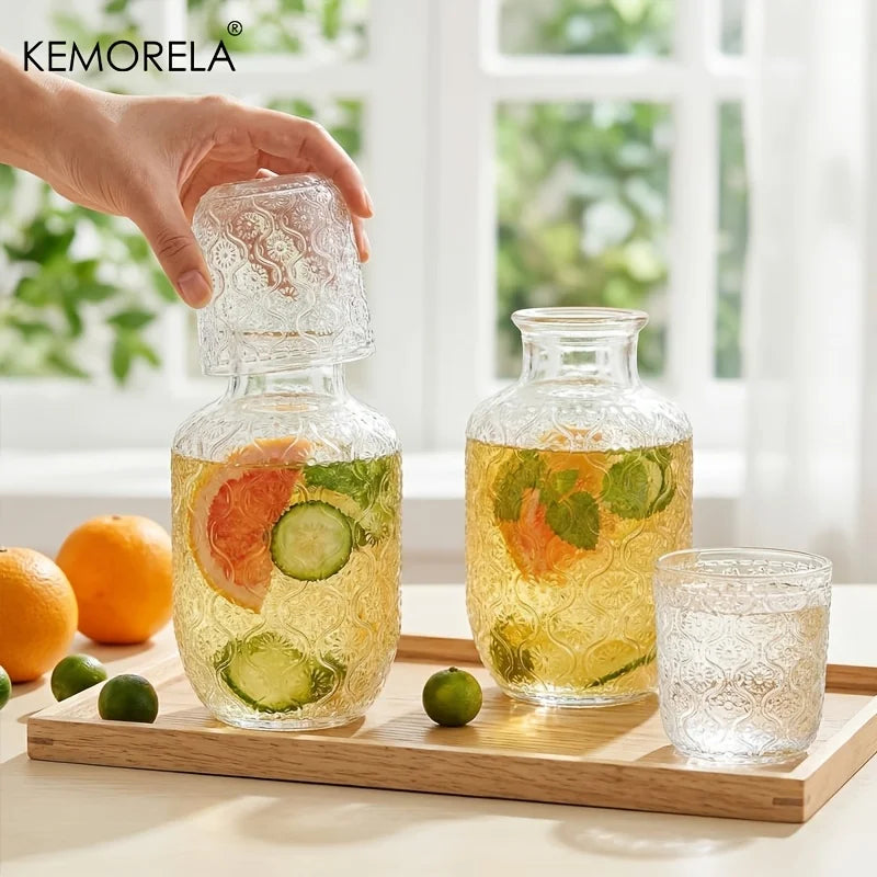 KEMORELA 450ml Glass Water Pitcher & Tumbler Bedside Set Glass Pitcher Set Axl