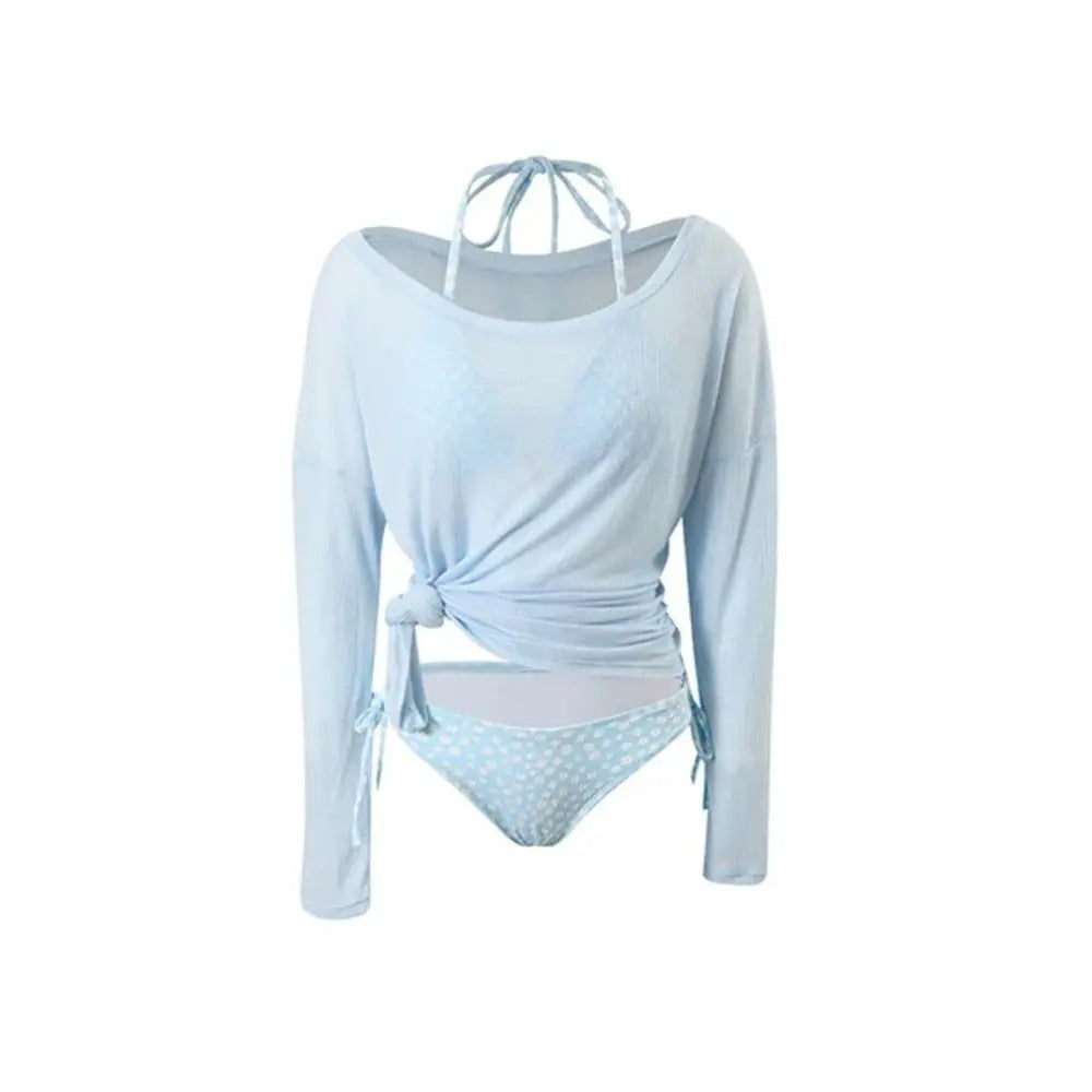 4-Piece Women's Lace-Up Bikini Set with Mesh Beach Cover-Up Women's Swimwear Set Axl