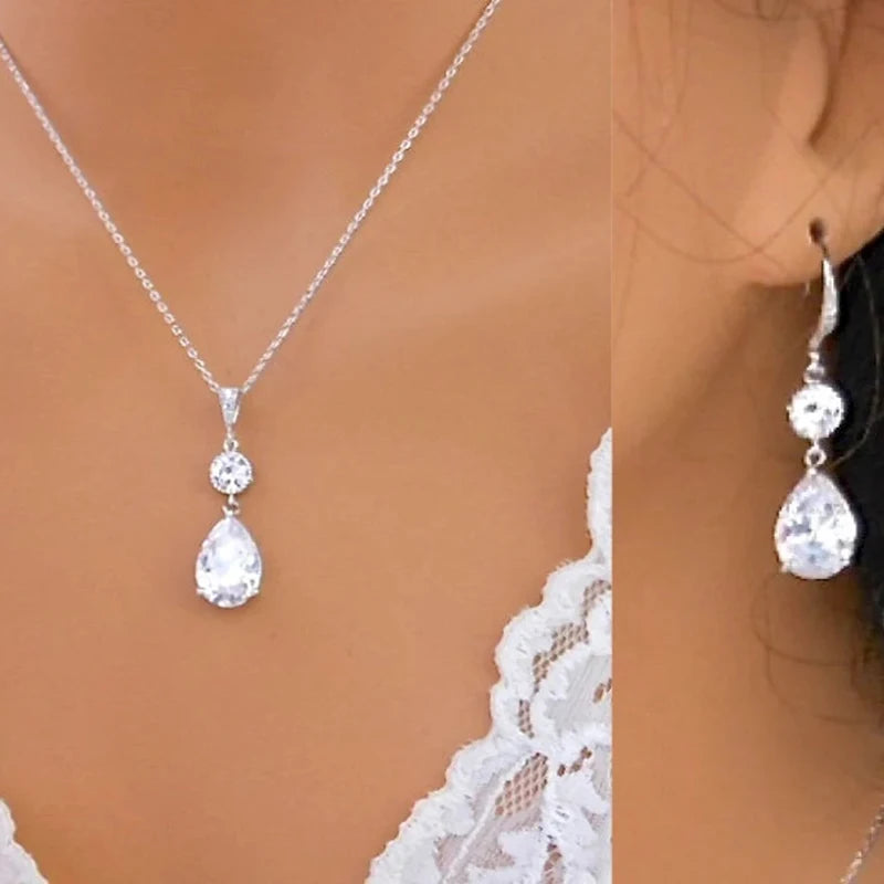 Huitan Waterdrop CZ Drop Earrings – Silver Wedding Jewelry Drop Earrings Axl