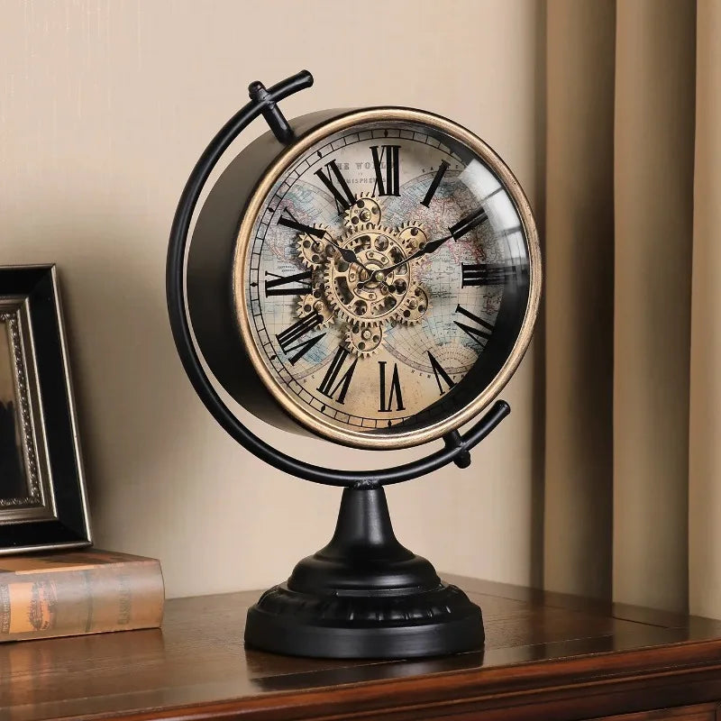 Retro Gear Table Clock – Silent Luxury Quartz Desk Clock Decorative Desk Clock Axl