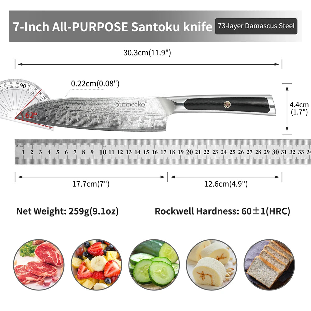 Sunnecko Damascus Steel Chef's Knife Set – VG-10 Japanese Knives Damascus Kitchen Knife Set Axl 7 Inch Santoku Knife China Mainland