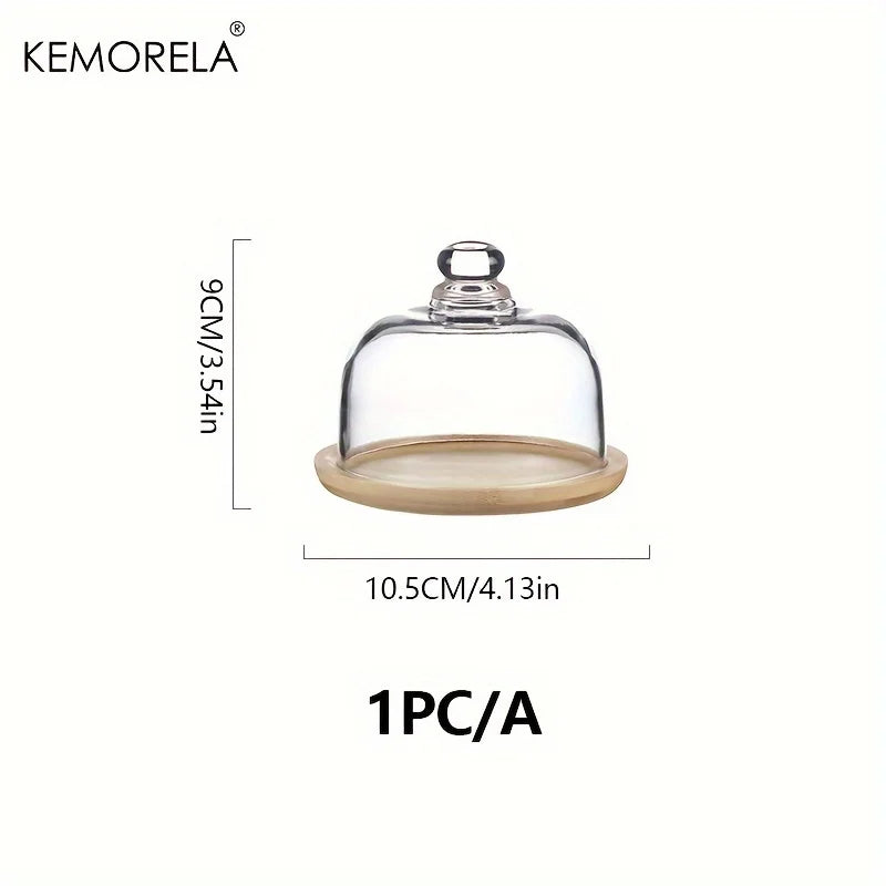 KEMORELA Bamboo Cake Stand with Clear Glass Lid | Dustproof Bamboo Cake Stand Axl A