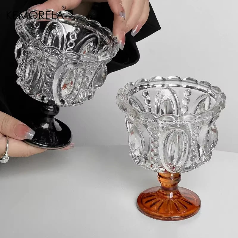 KEMORELA Retro Embossed Black Crystal Goblet | Whiskey & Dessert Glass Cocktail Goblet Glass Axl