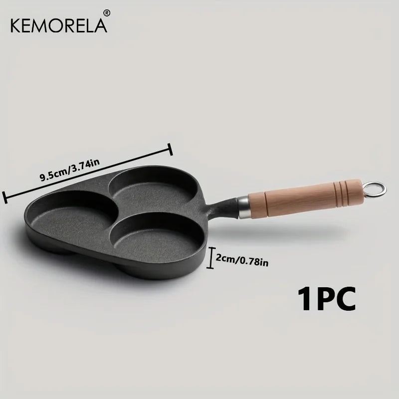 KEMORELA 3-Hole Cast Iron Omelette Pan | Uncoated Skillet Cast Iron Skillet Axl 3 Hole