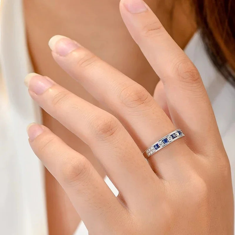 Huitan Blue & White Cubic Zirconia Ring for Women | CZ Band Fashion Ring Axl