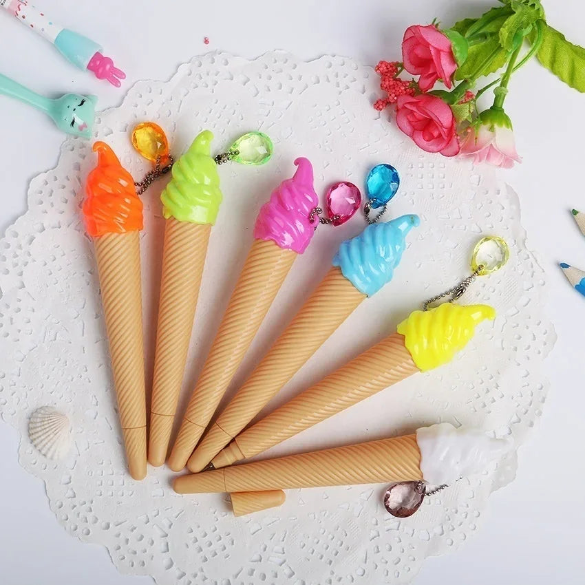 6-Pack Ice Cream Cartoon Gel Pens 0.38mm – Kids School Supplies Gel Pen Set Axl