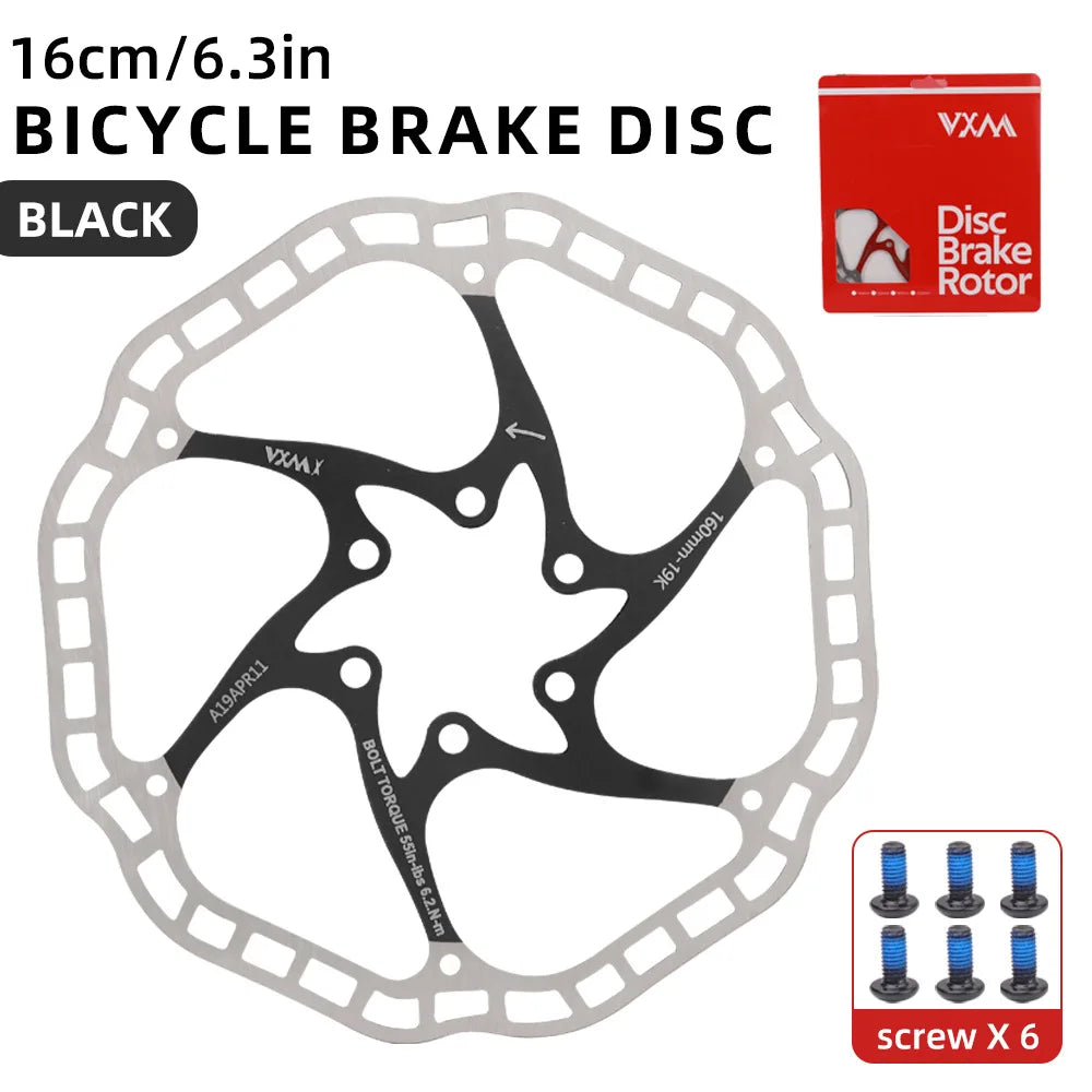 VXM Floating Disc Brake Rotor 160/180mm 6-Bolt MTB Bike Disc Brake Rotor Axl 160MMBlack