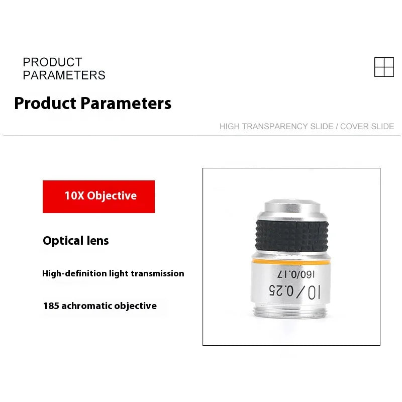 Achromatic Microscope Objective Lens 4X 10X 40X 100X Oil Set Microscope Objective Lens Axl 10X