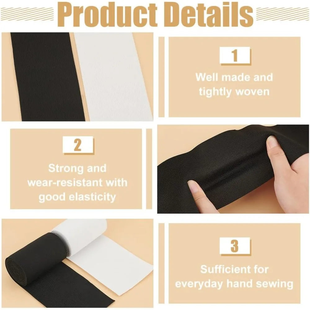4-Inch Flat Elastic Band for Sewing – Black & White 6.6 Yd Set Sewing Elastic Band Axl