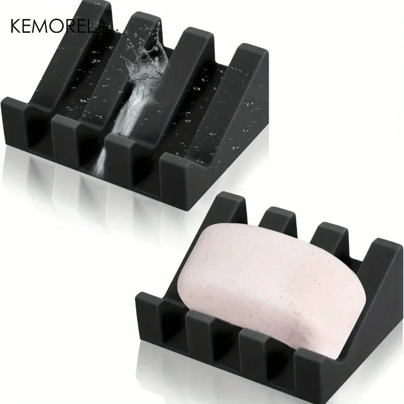 KEMORELA 2-Pack Silicone Self-Draining Soap Dish Tray Set Soap Dish Tray Axl