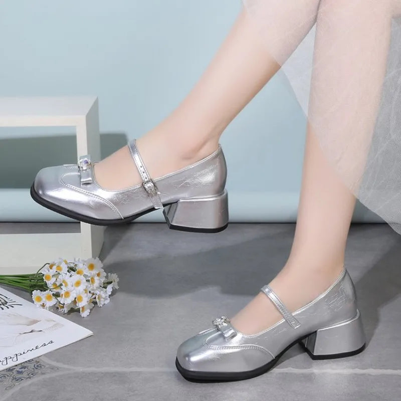 Women's Square Toe Mary Jane Flats – Belt Buckle PU Shoes Mary Jane Flats Axl