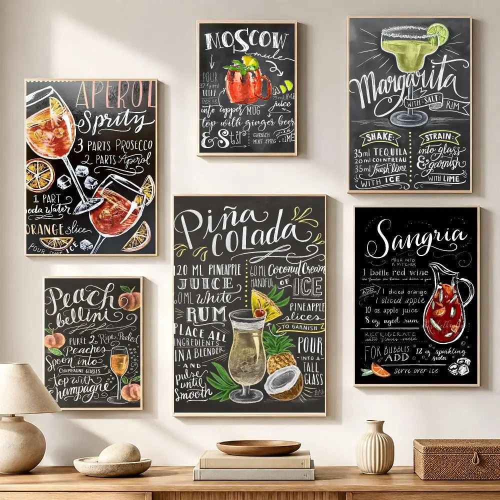 Cocktail Recipe Menu Poster – HD Waterproof PVC Wall Sticker Wall Decor Poster Axl
