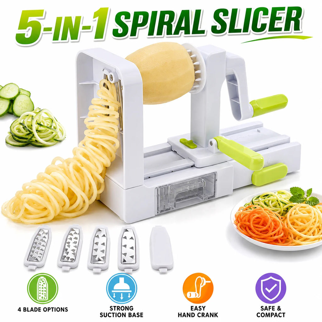 5-in-1 Hand Crank Vegetable Spiralizer – 5 Blade Noodle Maker Vegetable Spiralizer Axl