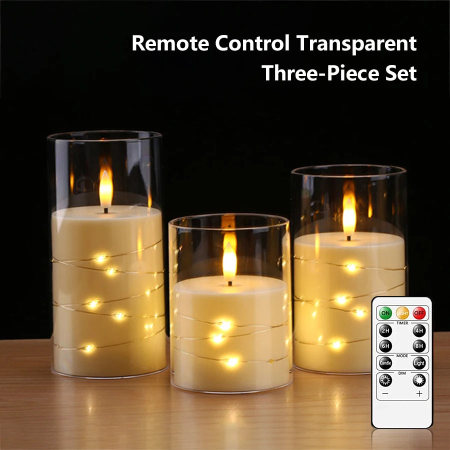 Battery-Powered Flameless LED Candles with Remote – Set of 3 LED Candle Set Axl Transparent