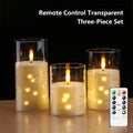 Flameless LED Star String Pillar Candles with Remote & Timer – 3 Pack Flameless LED Candles Axl Transparent