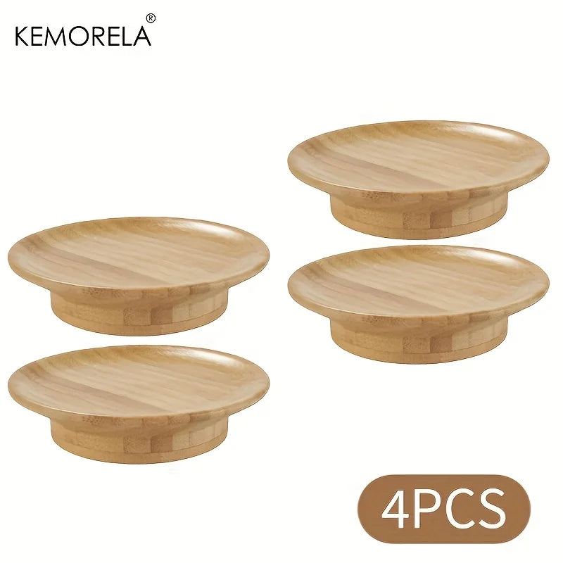 Bamboo Serving Coaster Plates 4/6 PCS – Round Appetizer Tray Bamboo Serving Plates Axl 4PCS