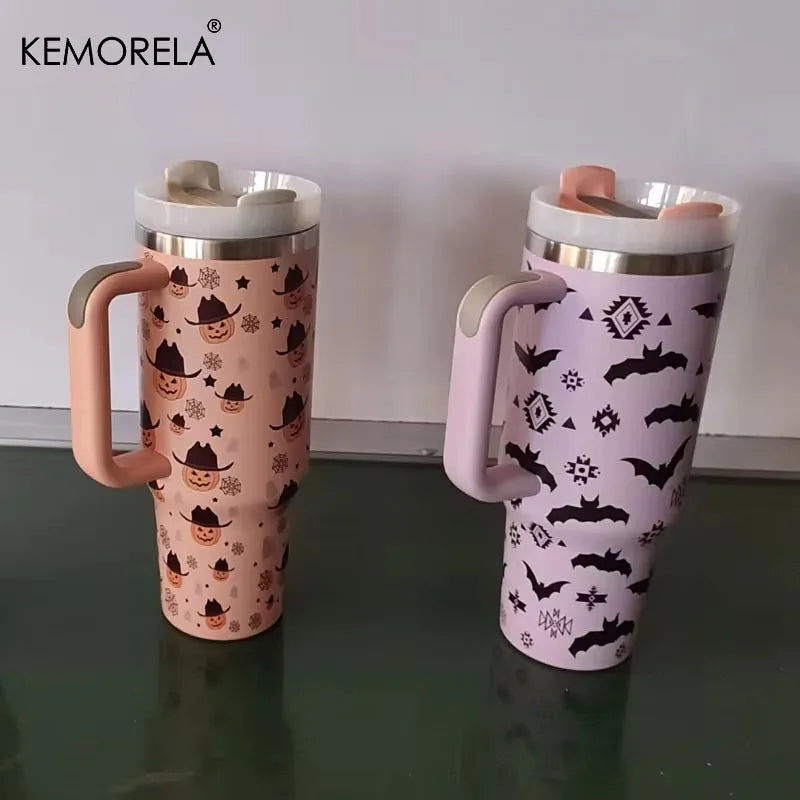 Halloween 40oz Stainless Steel Thermos | Lid, Handle & Straw Insulated Thermos Cup Axl