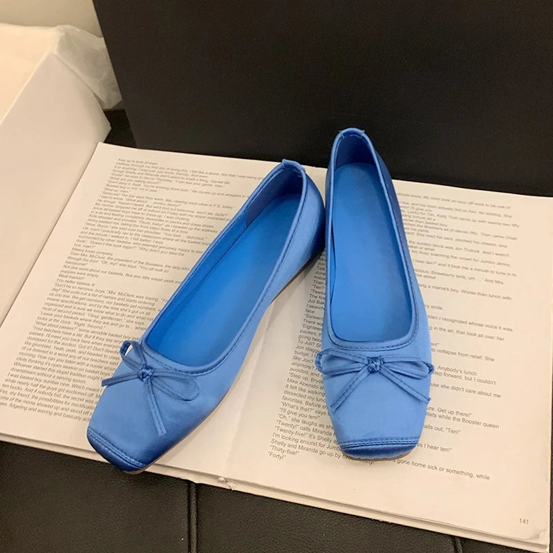 Women's Square Toe Ballet Flats – Bow Slip-On Dress Shoes Ballet Flats Axl Blue 39