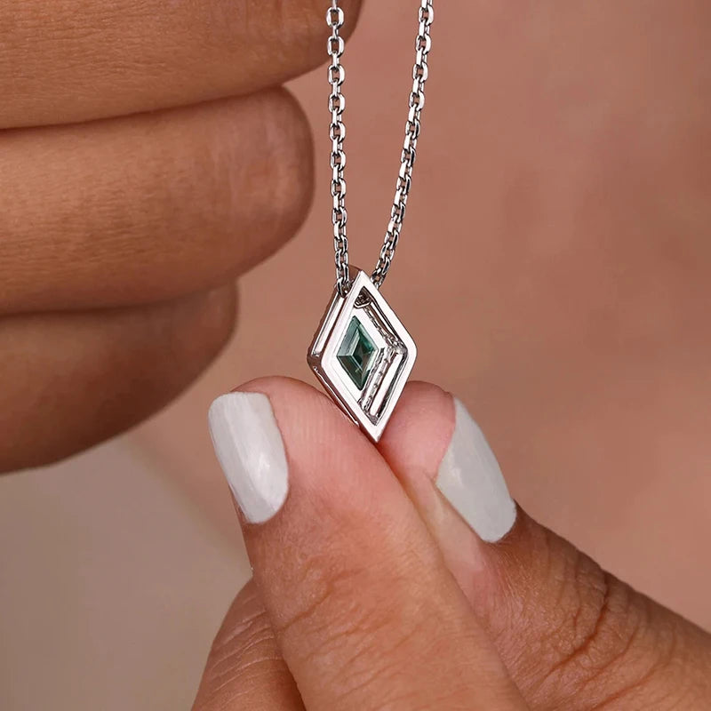 Huitan Green Cubic Zirconia Rhombic Pendant Necklace | Women Pendant Necklace Axl