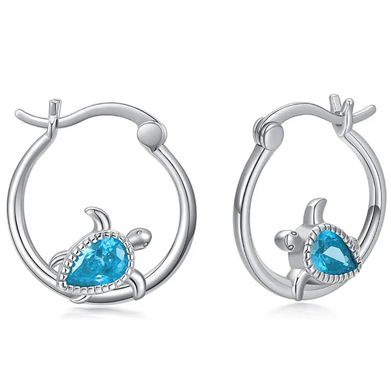 Huitan Turtle Blue CZ Hoop Earrings – Cute Women's Fashion Hoop Earrings Axl